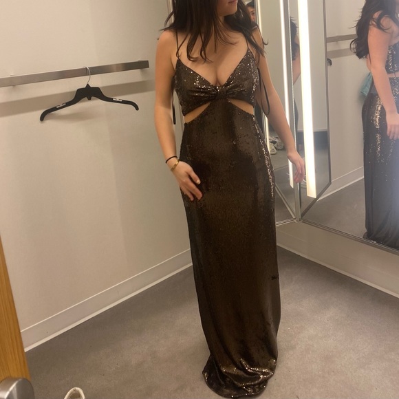 NWT Halston espresso sequin maxi dress - size 0 - Picture 5 of 5